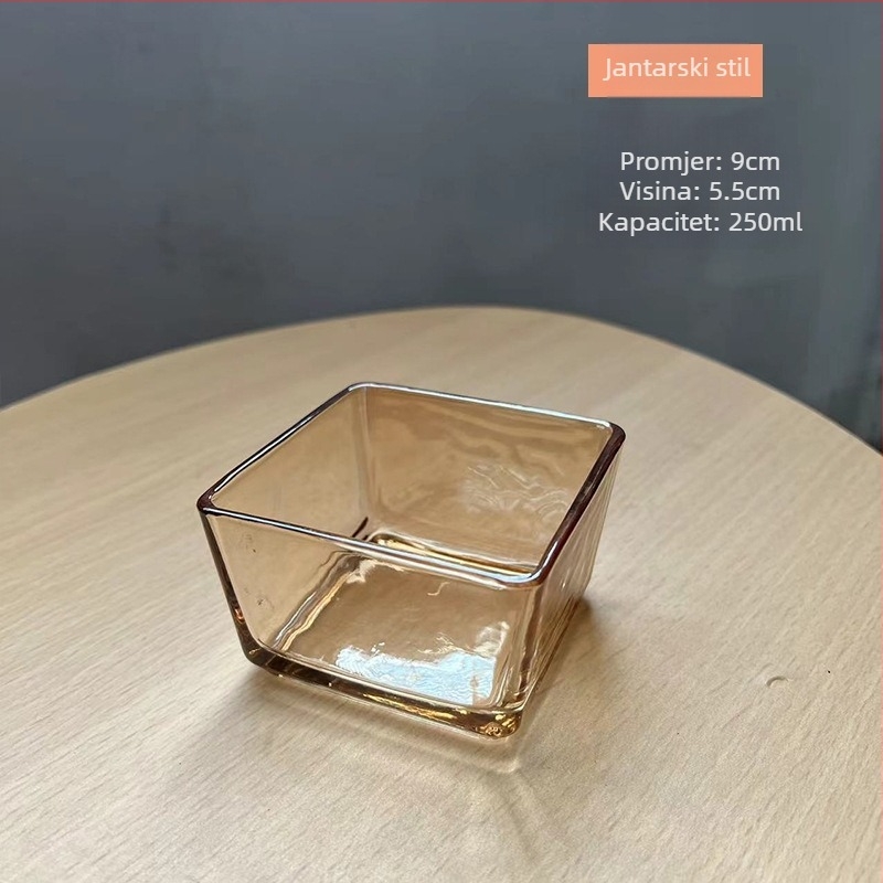 Kvadratična staklena zdjela za deserte, moderni minimalistički dizajn, tiskano logo, prilagodljivo