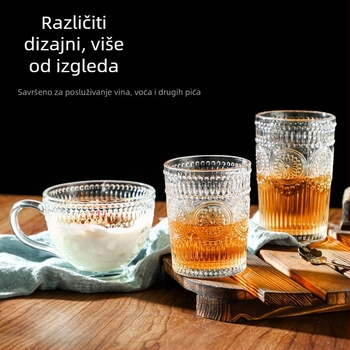 Čaša za vodu s reljefom suncokreta, ručno izrezbarena staklena cilindrična čaša s drškom