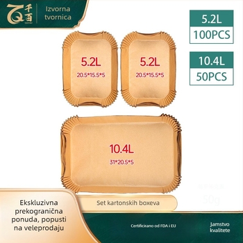 Cool energy Pravokutni papir za pećnicu u fritezu na zrak, papir za pečenje od drvene celuloze s prehrambenim silikonskim premazom, 40 g/m²