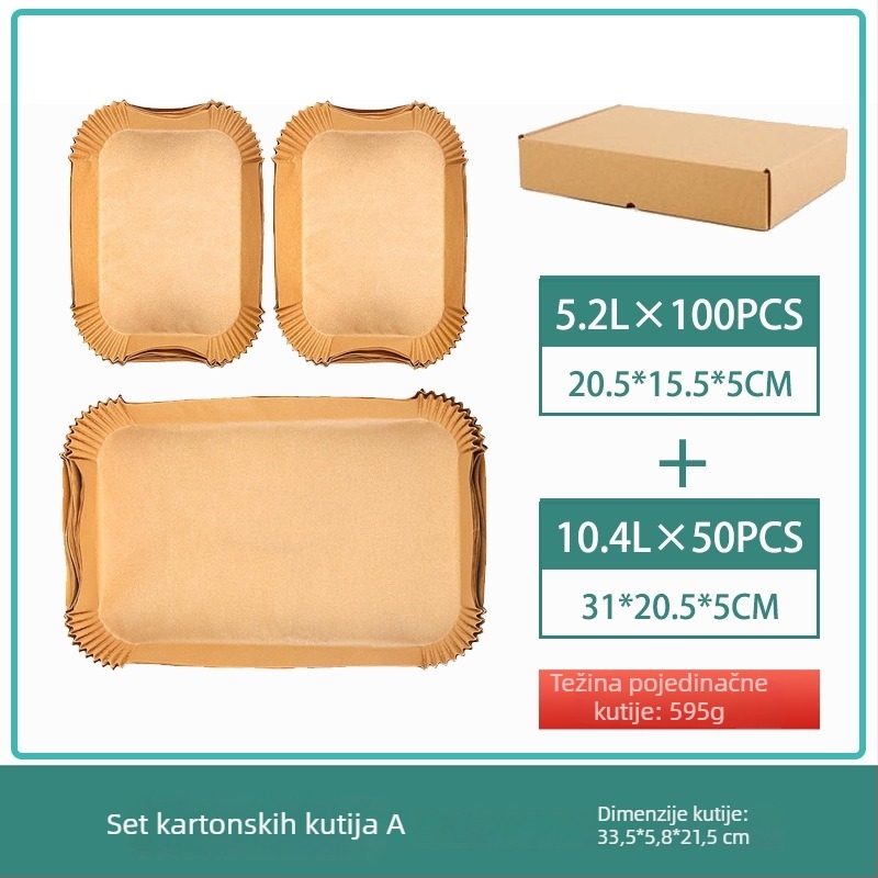 Cool energy Pravokutni papir za pećnicu u fritezu na zrak, papir za pečenje od drvene celuloze s prehrambenim silikonskim premazom, 40 g/m²