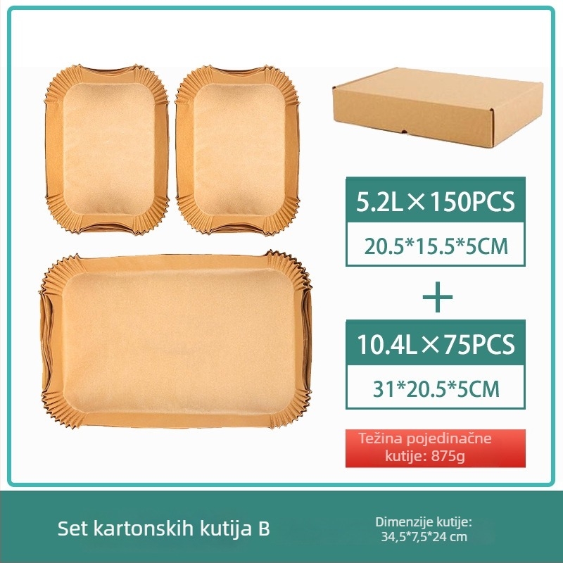 Cool energy Pravokutni papir za pećnicu u fritezu na zrak, papir za pečenje od drvene celuloze s prehrambenim silikonskim premazom, 40 g/m²