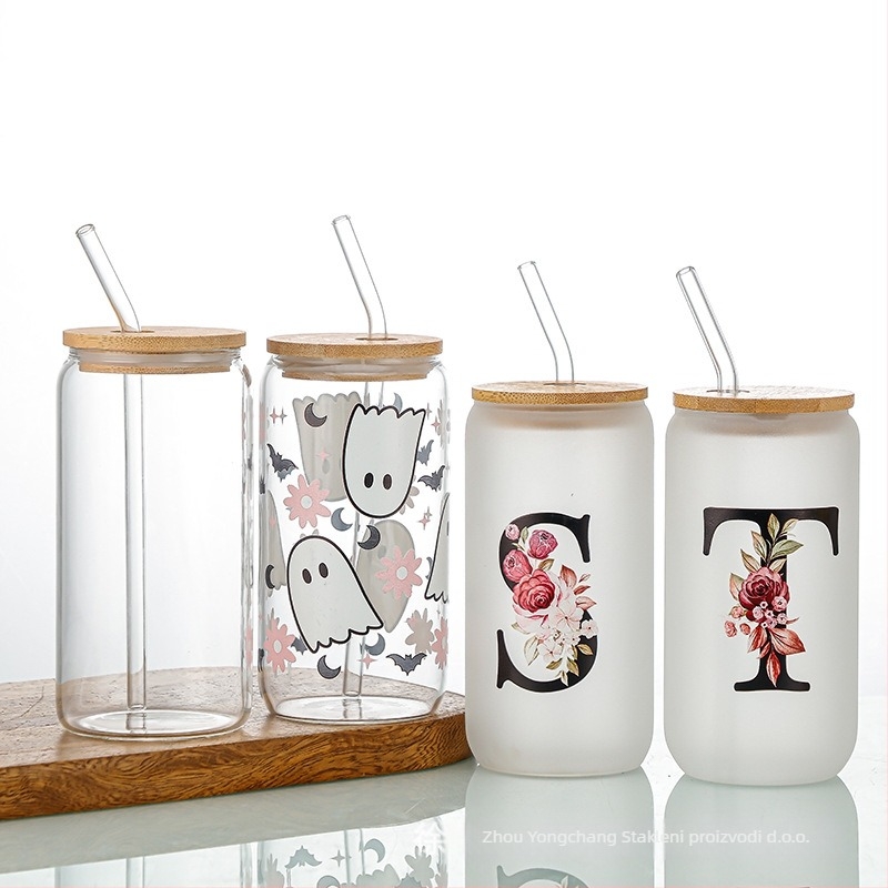 Sippy čaša s poklopcem i slamkom, borosilikatno staklo visoke temperature otpornosti, jednostruka konstrukcija