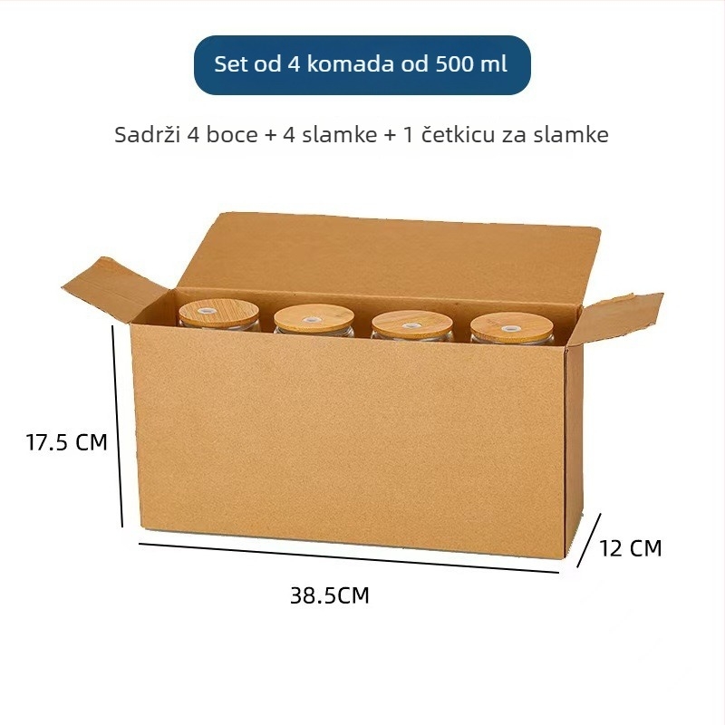 Sippy čaša s poklopcem i slamkom, borosilikatno staklo visoke temperature otpornosti, jednostruka konstrukcija