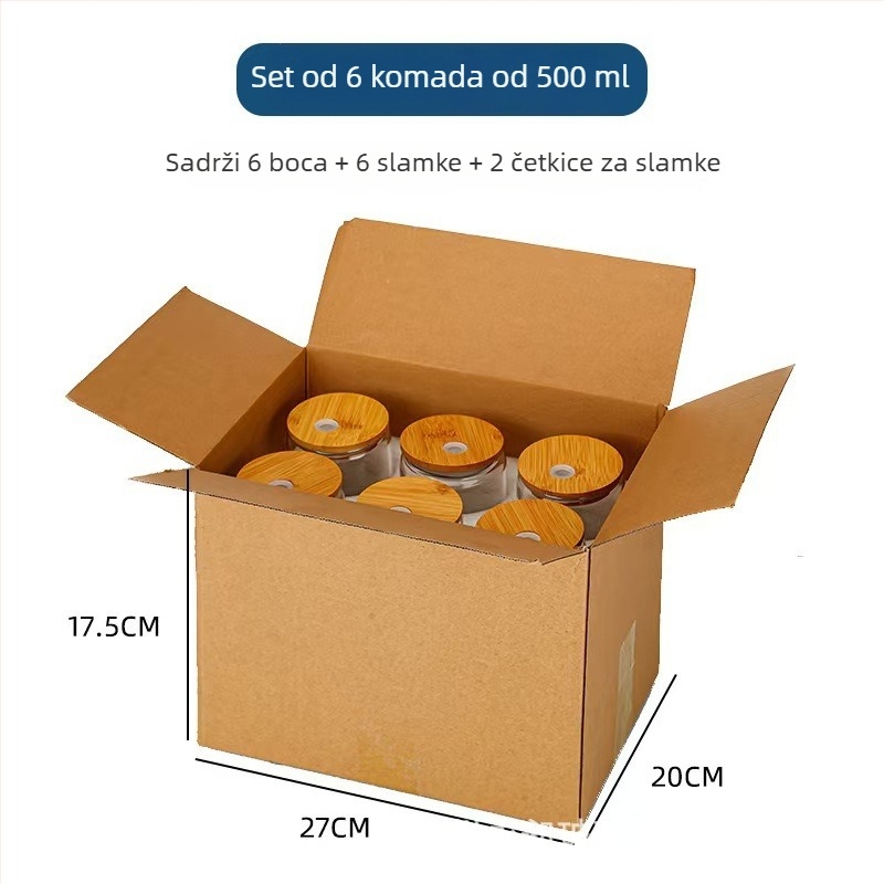 Sippy čaša s poklopcem i slamkom, borosilikatno staklo visoke temperature otpornosti, jednostruka konstrukcija