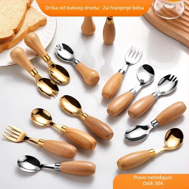 Hongjunda 304 nehrđajući čelik dječji pribor – žlica i vilica, minimalistički stil, za djecu od 6 mjeseci