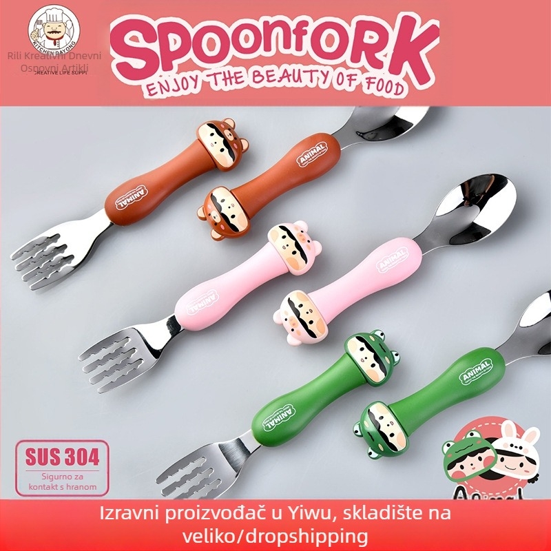 Sunny dječji set od nehrđajućeg čelika, vilica i žlica, karikatura stil, dvodijelni set, za djecu od 3 mjeseca