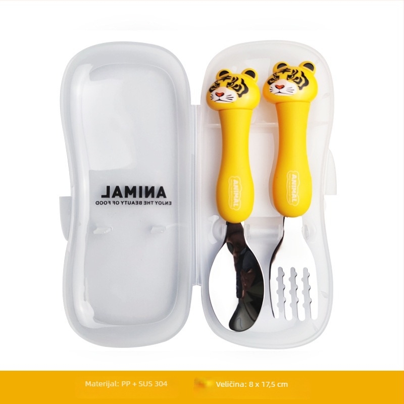 Sunny dječji set od nehrđajućeg čelika, vilica i žlica, karikatura stil, dvodijelni set, za djecu od 3 mjeseca
