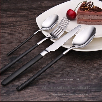 Set noževa, vilica i žlica od 304 nehrđajućeg čelika — zapadni stil stolnog posuđa, europski stil noža i vilice, ogledni sjaj, moderan minimalistički dizajn