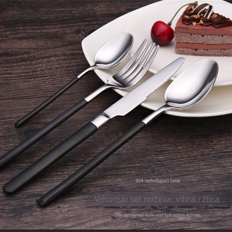 Set noževa, vilica i žlica od 304 nehrđajućeg čelika — zapadni stil stolnog posuđa, europski stil noža i vilice, ogledni sjaj, moderan minimalistički dizajn