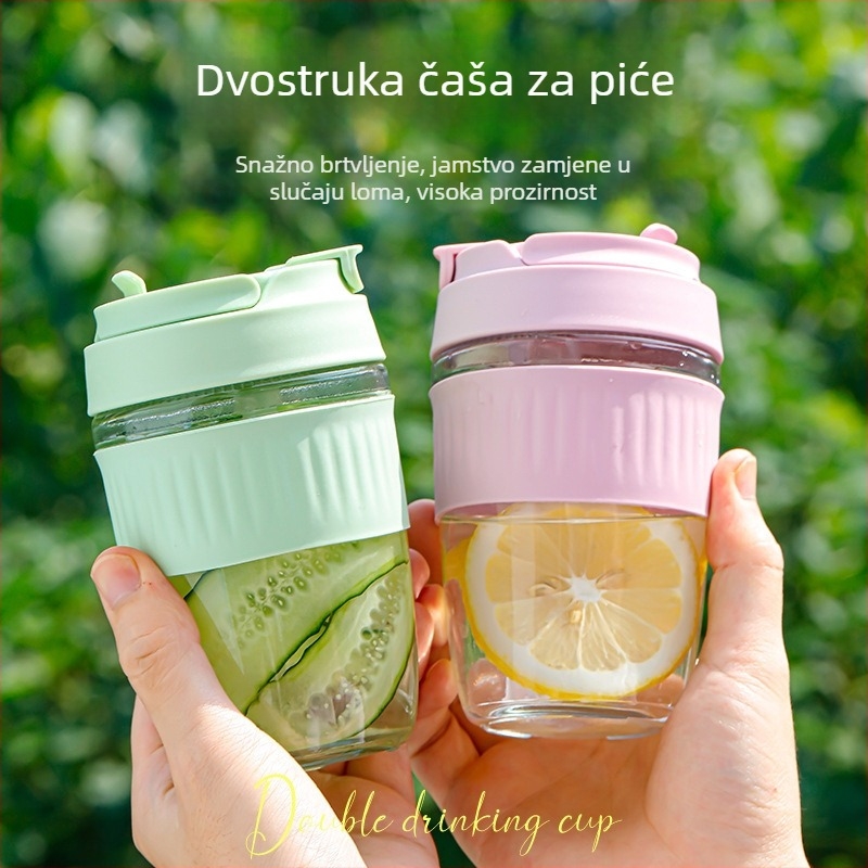 Staklena čaša sa slamkom, prijenosna čaša za sok sa zatvaračem, nepretiekajuće, otisak logotipa, pogodna za djecu