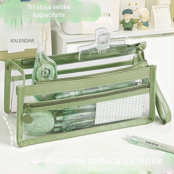 Prozirna pernica za ispite, velika kapaciteta, višenamjenska, prijenosna