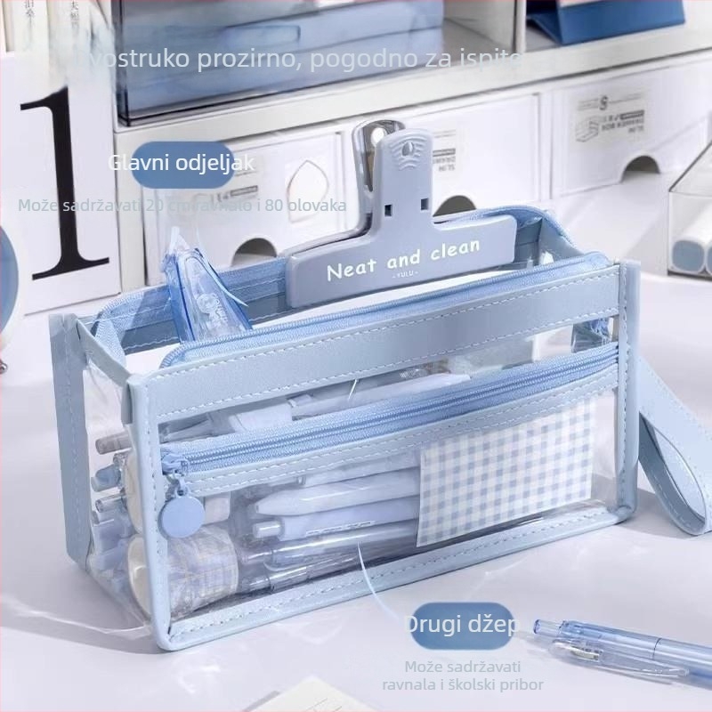 Prozirna pernica za ispite, velika kapaciteta, višenamjenska, prijenosna