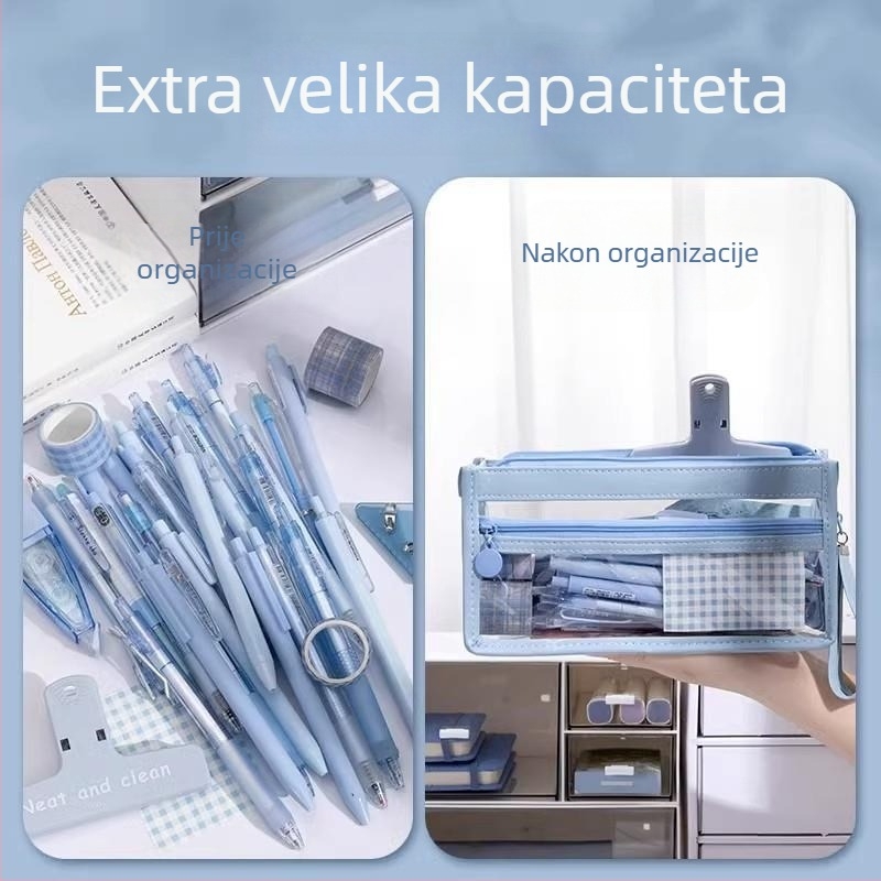 Prozirna pernica za ispite, velika kapaciteta, višenamjenska, prijenosna