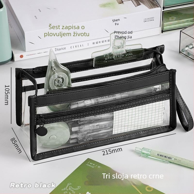 Prozirna pernica za ispite, velika kapaciteta, višenamjenska, prijenosna