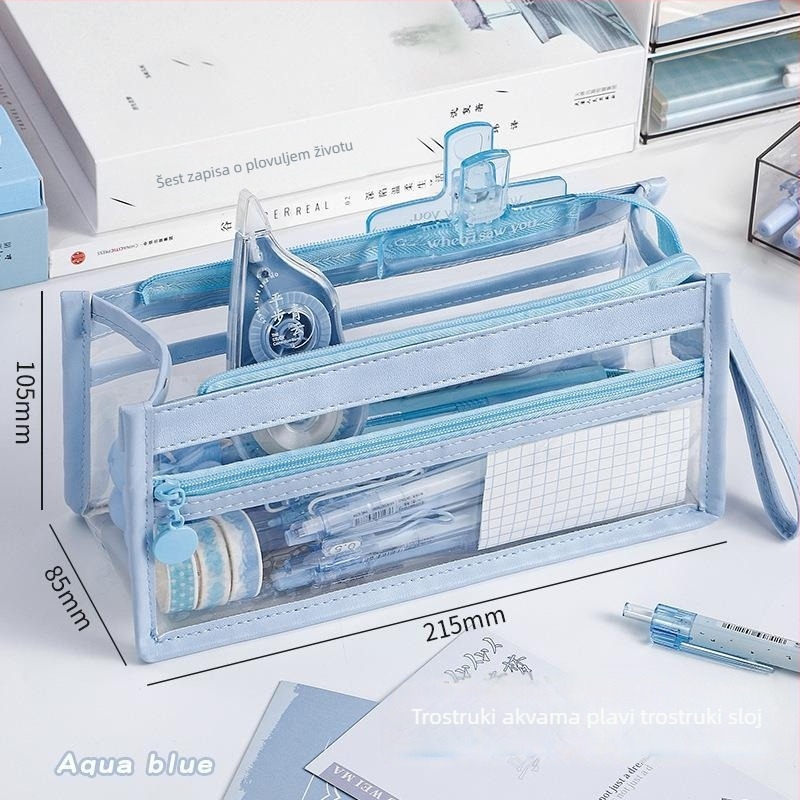 Prozirna pernica za ispite, velika kapaciteta, višenamjenska, prijenosna