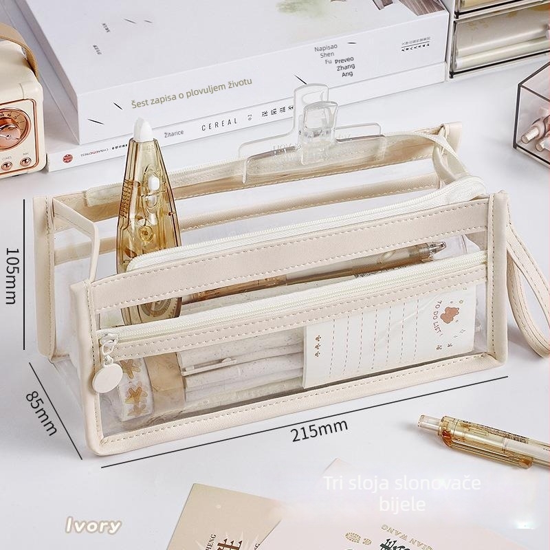 Prozirna pernica za ispite, velika kapaciteta, višenamjenska, prijenosna