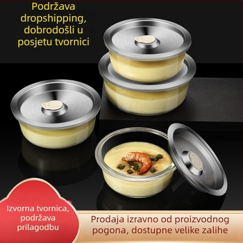 Staklena zdjela za parenje jaja s poklopcem, borosilikatno staklo, mikrovalna sigurnost, mogućnost ispisa logotipa, okrugli oblik, jednostavan suvremen stil