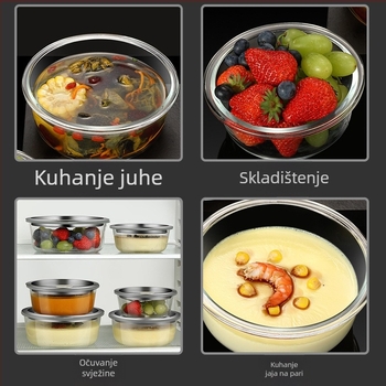 Staklena zdjela za parenje jaja s poklopcem, borosilikatno staklo, mikrovalna sigurnost, mogućnost ispisa logotipa, okrugli oblik, jednostavan suvremen stil