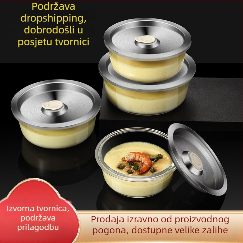 Staklena zdjela za parenje jaja s poklopcem, borosilikatno staklo, mikrovalna sigurnost, mogućnost ispisa logotipa, okrugli oblik, jednostavan suvremen stil