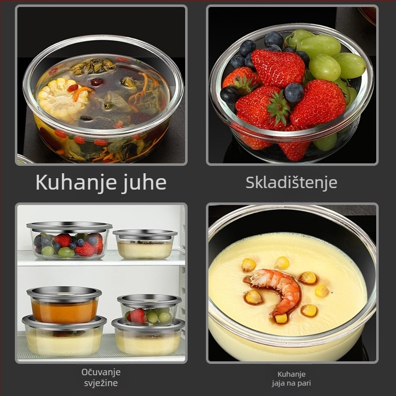 Staklena zdjela za parenje jaja s poklopcem, borosilikatno staklo, mikrovalna sigurnost, mogućnost ispisa logotipa, okrugli oblik, jednostavan suvremen stil