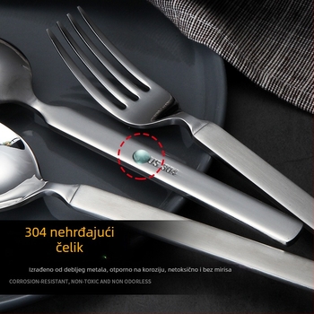 Trodjelni set pribora: nož, vilica, žlica od 304 nehrđajućeg čelika, debeli dizajn, ogledni završetak, zapadnjački stil