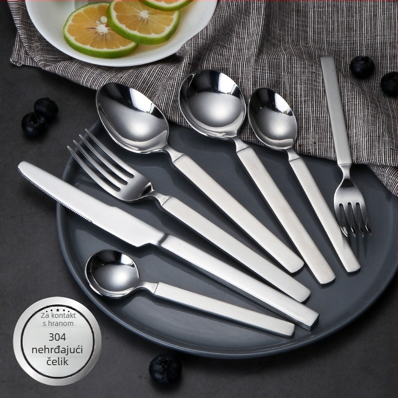 Trodjelni set pribora: nož, vilica, žlica od 304 nehrđajućeg čelika, debeli dizajn, ogledni završetak, zapadnjački stil