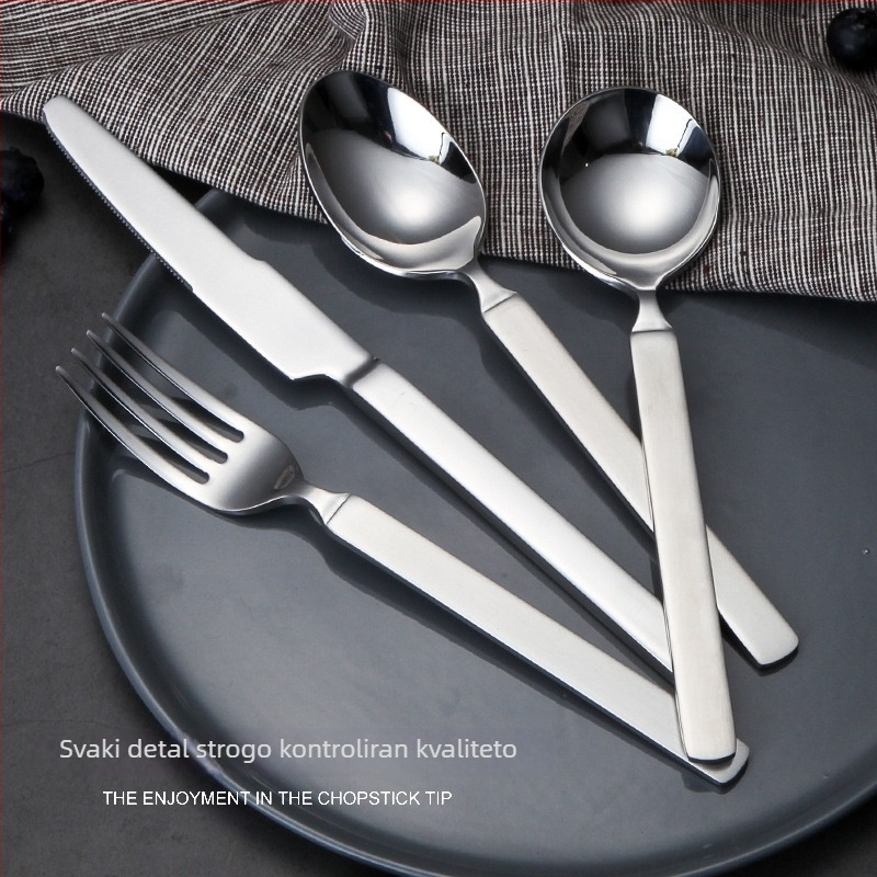 Trodjelni set pribora: nož, vilica, žlica od 304 nehrđajućeg čelika, debeli dizajn, ogledni završetak, zapadnjački stil