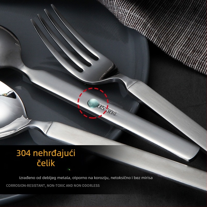 Trodjelni set pribora: nož, vilica, žlica od 304 nehrđajućeg čelika, debeli dizajn, ogledni završetak, zapadnjački stil