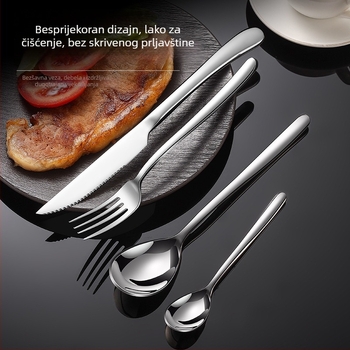 Zapadni set posuđa za stol s nožem za steak, vilicom i žlicom – nehrđajući čelik 201, poliranje ogledalom, stil lagani luksuz retro, mogućnost tiskanja logotipa