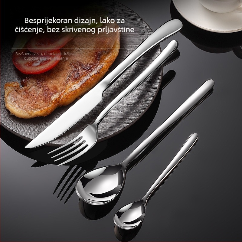 Zapadni set posuđa za stol s nožem za steak, vilicom i žlicom – nehrđajući čelik 201, poliranje ogledalom, stil lagani luksuz retro, mogućnost tiskanja logotipa