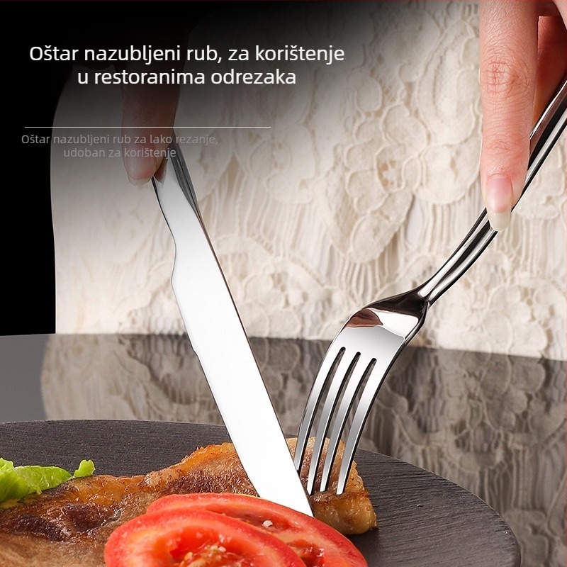 Zapadni set posuđa za stol s nožem za steak, vilicom i žlicom – nehrđajući čelik 201, poliranje ogledalom, stil lagani luksuz retro, mogućnost tiskanja logotipa