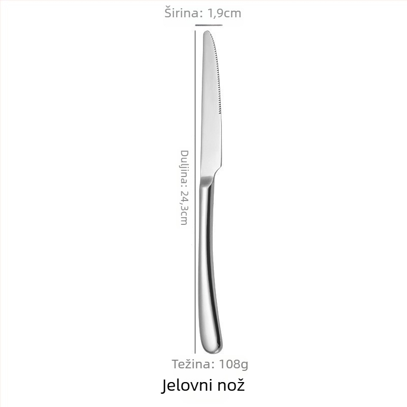 Zapadni set posuđa za stol s nožem za steak, vilicom i žlicom – nehrđajući čelik 201, poliranje ogledalom, stil lagani luksuz retro, mogućnost tiskanja logotipa