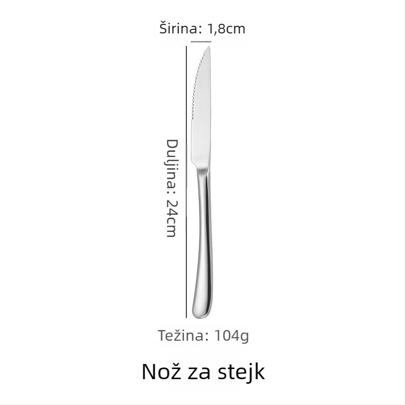 Zapadni set posuđa za stol s nožem za steak, vilicom i žlicom – nehrđajući čelik 201, poliranje ogledalom, stil lagani luksuz retro, mogućnost tiskanja logotipa