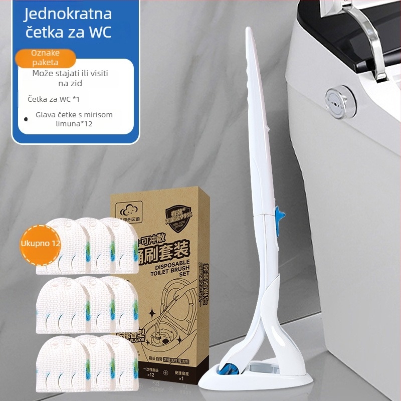 Yunlei Jednokratni set četke za zahod, 1 četka + 12 zamjenskih glava, miris limuna, plastika