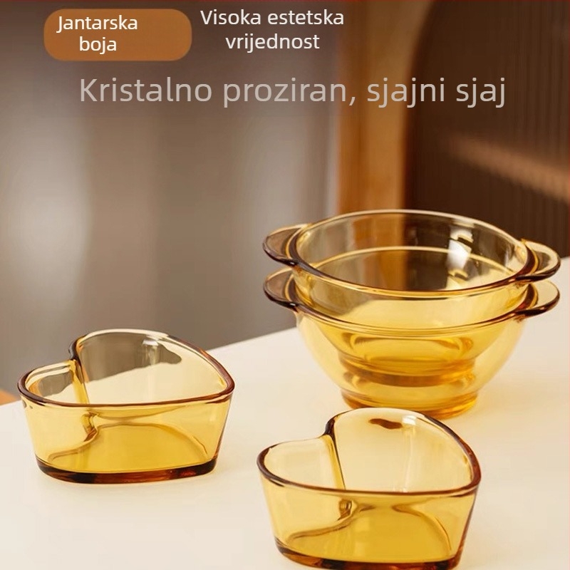 Staklena zdjela za parenje riže, s dvostrukim ručkama, otporna na toplinu, sigurna za mikrovalnu