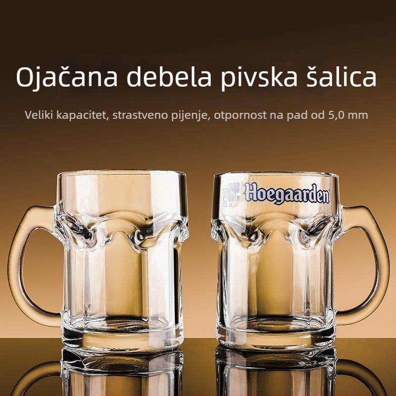Staklena čaša za pivo, s drškom, kapacitet 500 ml, mogućnost prilagodbe