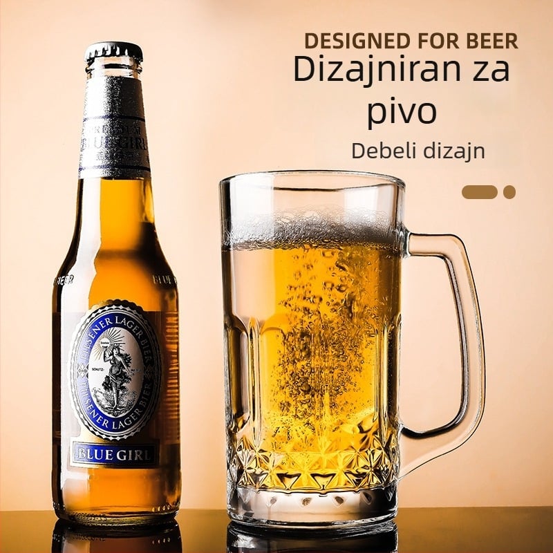 Staklena čaša za pivo, s drškom, kapacitet 500 ml, mogućnost prilagodbe