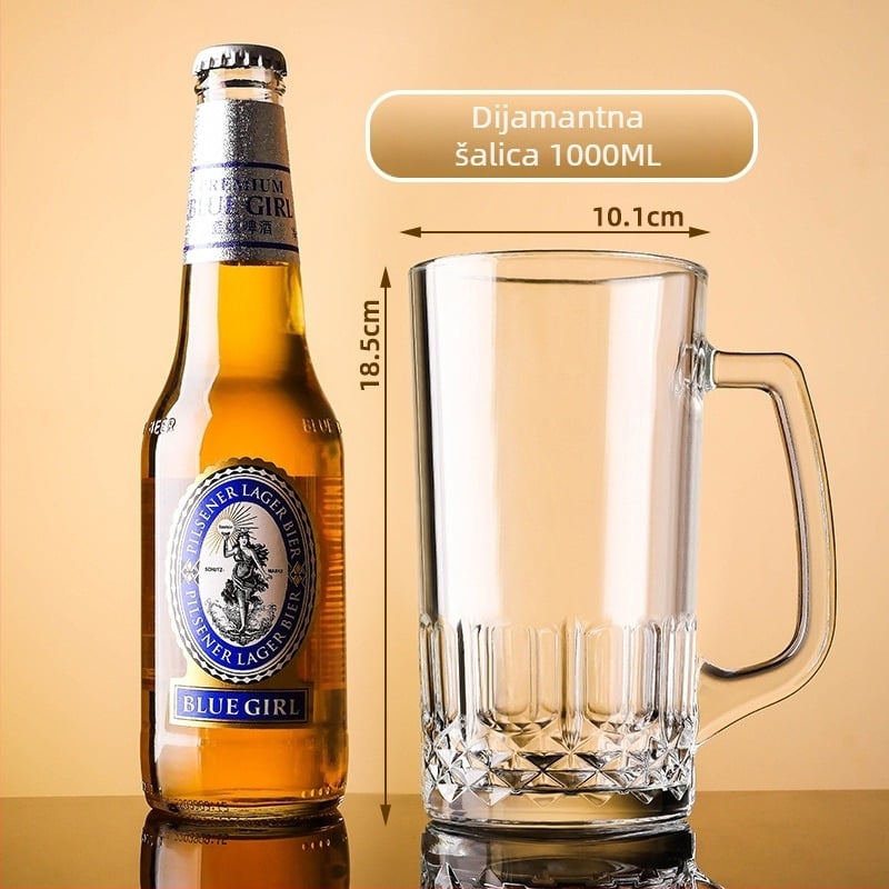 Staklena čaša za pivo, s drškom, kapacitet 500 ml, mogućnost prilagodbe
