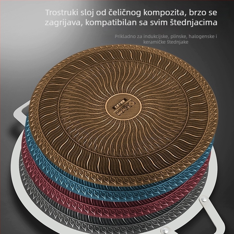 Nerđajući čelična kružna ploča za vanjsko korejsko BBQ, prijenosna, jednostavna za čišćenje, otporna na hrđu, neprijanjajuća, pogodna za plinski canister štednjak, kućno roštiljanje