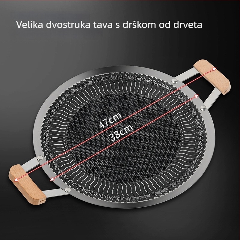 Nerđajući čelična kružna ploča za vanjsko korejsko BBQ, prijenosna, jednostavna za čišćenje, otporna na hrđu, neprijanjajuća, pogodna za plinski canister štednjak, kućno roštiljanje
