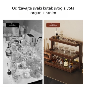 Višeslojni držač za čaše na stol, od bambusa, organizator za čaše i set čaja, moderni minimalistički stil