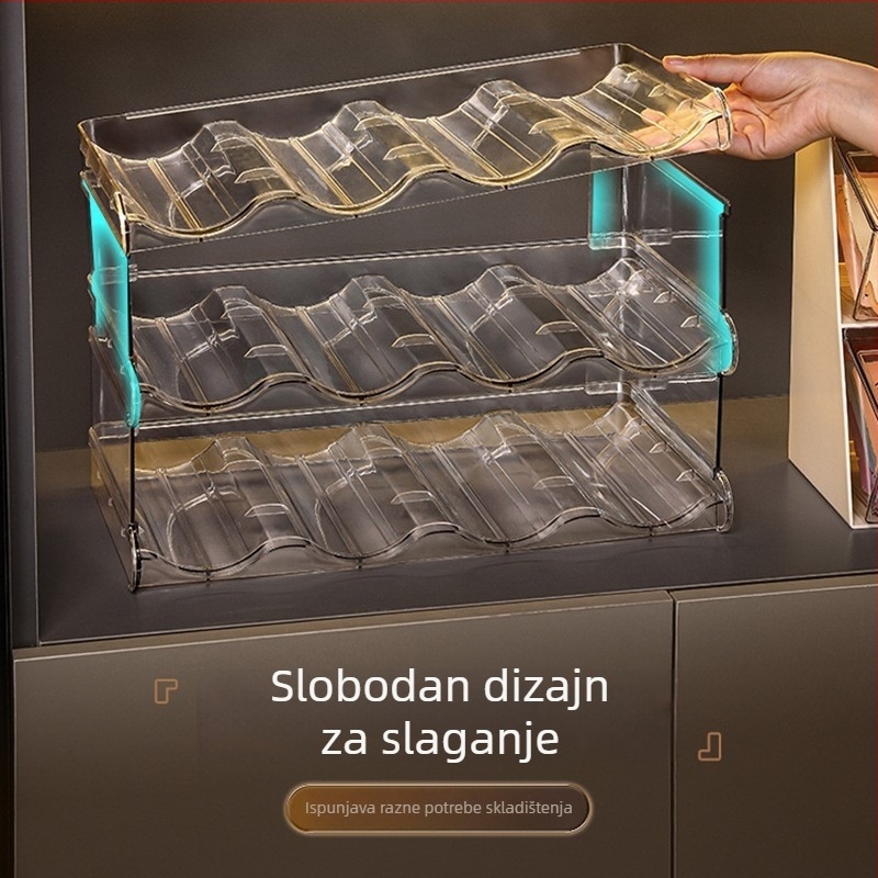 Sklopivi držač za čaše s višeslojni odvojiva vinska polica i prozirnim skladištem za čaše i boce, PET materijal, težina 700g/1100g/1500g, bez bušenja