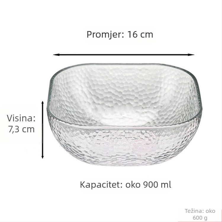 Salatnjak od soda-lime stakla, četvrtastog oblika, jedinstven uzorak, moderan minimalistički stil, nije pogodna za mikrovalnu pećnicu.