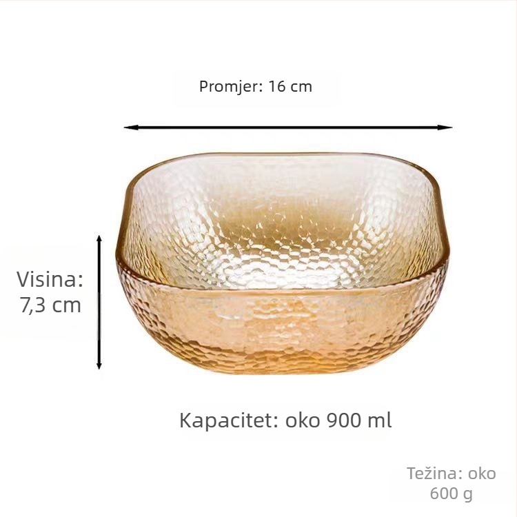 Salatnjak od soda-lime stakla, četvrtastog oblika, jedinstven uzorak, moderan minimalistički stil, nije pogodna za mikrovalnu pećnicu.
