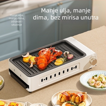 Odvojivi 2-u-1 lonac za hotpot i roštilj, 1500W, 7L lijevano željezo, 220V, upravljanje gumbima, zamjenska tava za pečenje, Shabu-Shabu funkcija, za 3-4 osobe