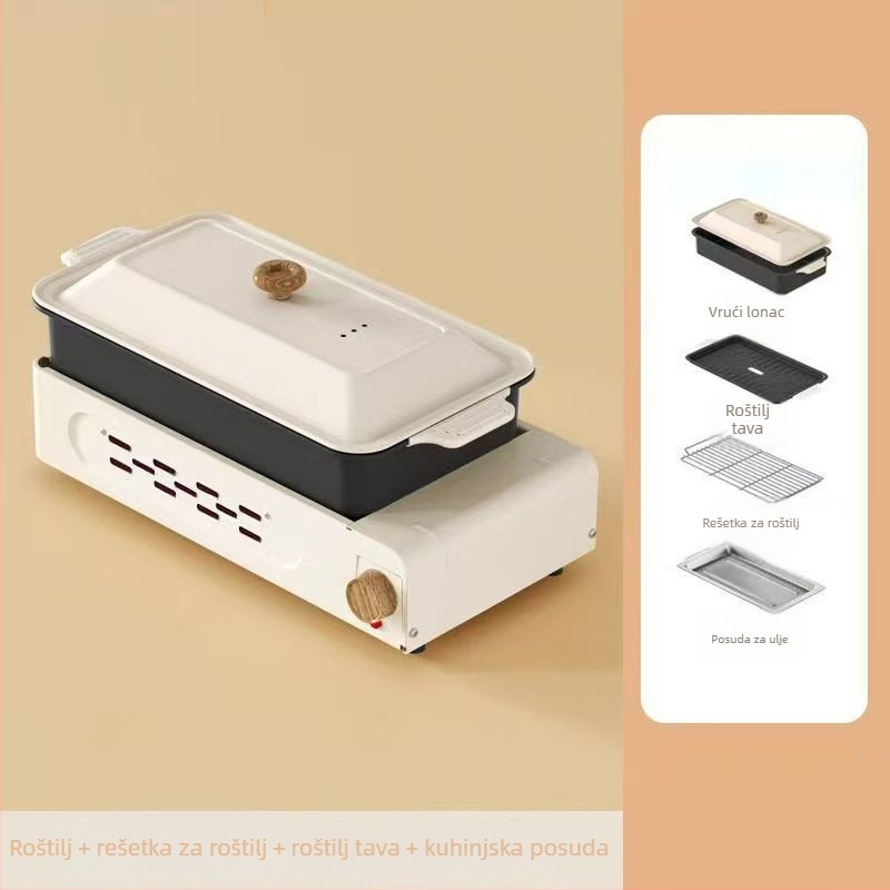 Odvojivi 2-u-1 lonac za hotpot i roštilj, 1500W, 7L lijevano željezo, 220V, upravljanje gumbima, zamjenska tava za pečenje, Shabu-Shabu funkcija, za 3-4 osobe