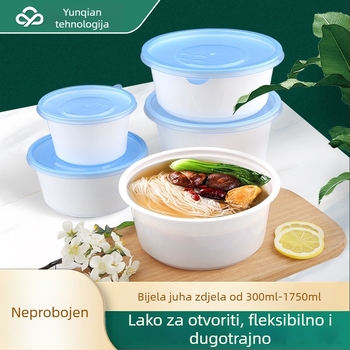 Jednokratna plastična zdjela, prehrambene kvalitete, mikrovalno sigurna, nepropusna s poklopcem.