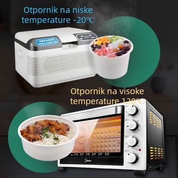 Jednokratna plastična zdjela, prehrambene kvalitete, mikrovalno sigurna, nepropusna s poklopcem.