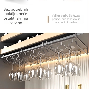 Zidni držač za čaše vina, bez bušenja, od karbonskog čelika, moderni minimalistički dizajn, Ermo