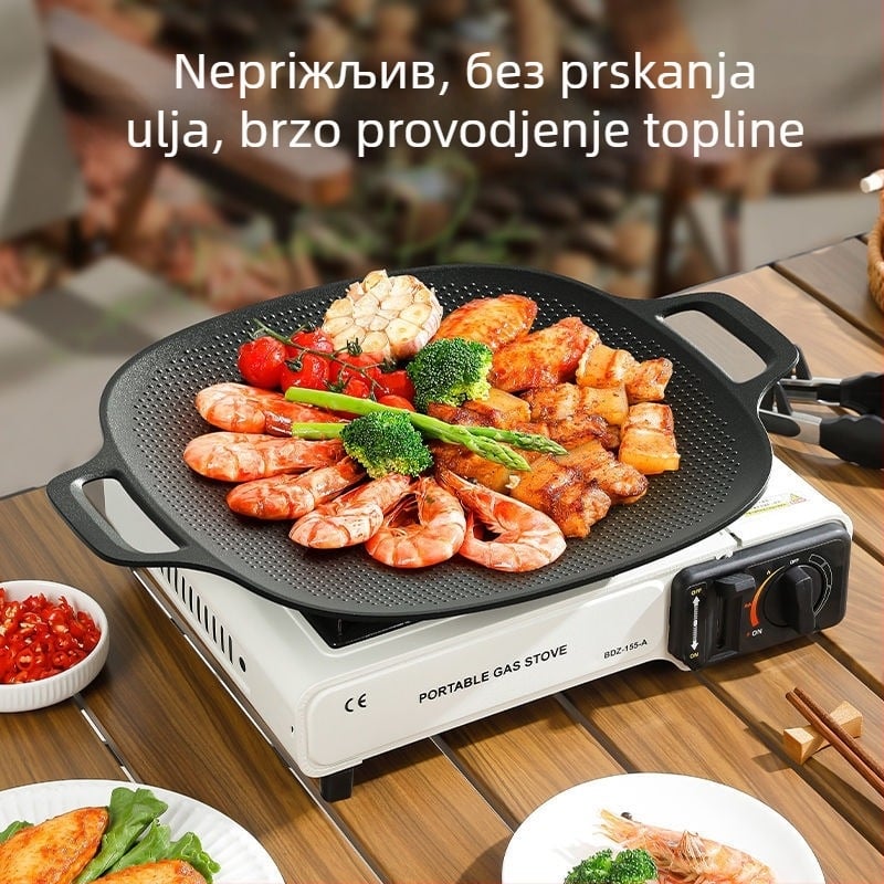 Vanjski kamp roštilj tiganj – Korejski BBQ Teppanyaki, legura, kvadratni oblik, indukcijski kompatibilan, elektroforetski premaz, sklopivi